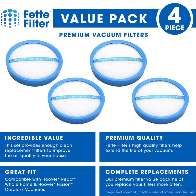 Fette Filter - Vacuum Filter Compatible with Select Hoover Vacuums. Compare to Part # 440010894 - Pack of 4 - Image 2